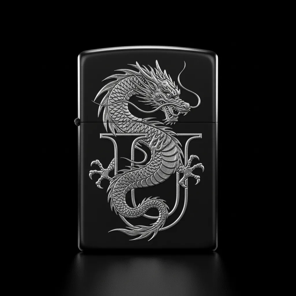 Zippo Ejderha Figürlü U Harfli Tasarım - V1