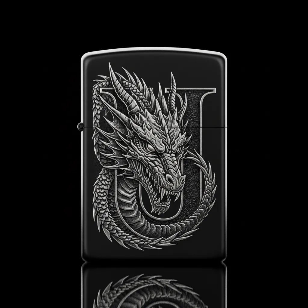 Zippo Ejderha Figürlü U Harfli Tasarım - V0