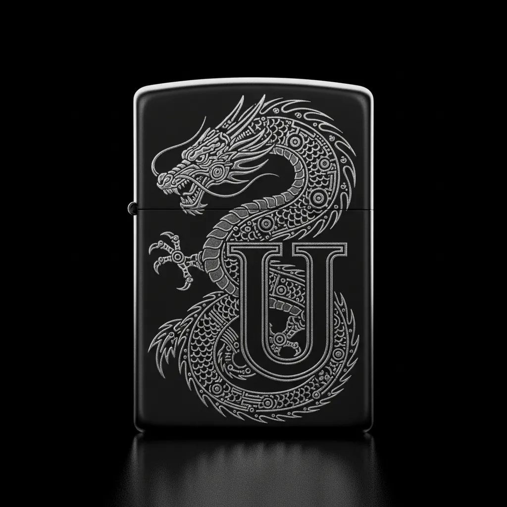 Zippo Ejderha Figürlü U Harfli Tasarım - V2