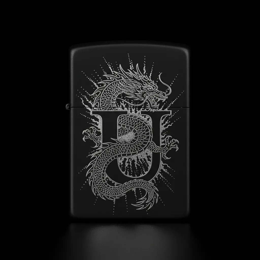 Zippo Ejderha Figürlü U Harfli Tasarım - V4
