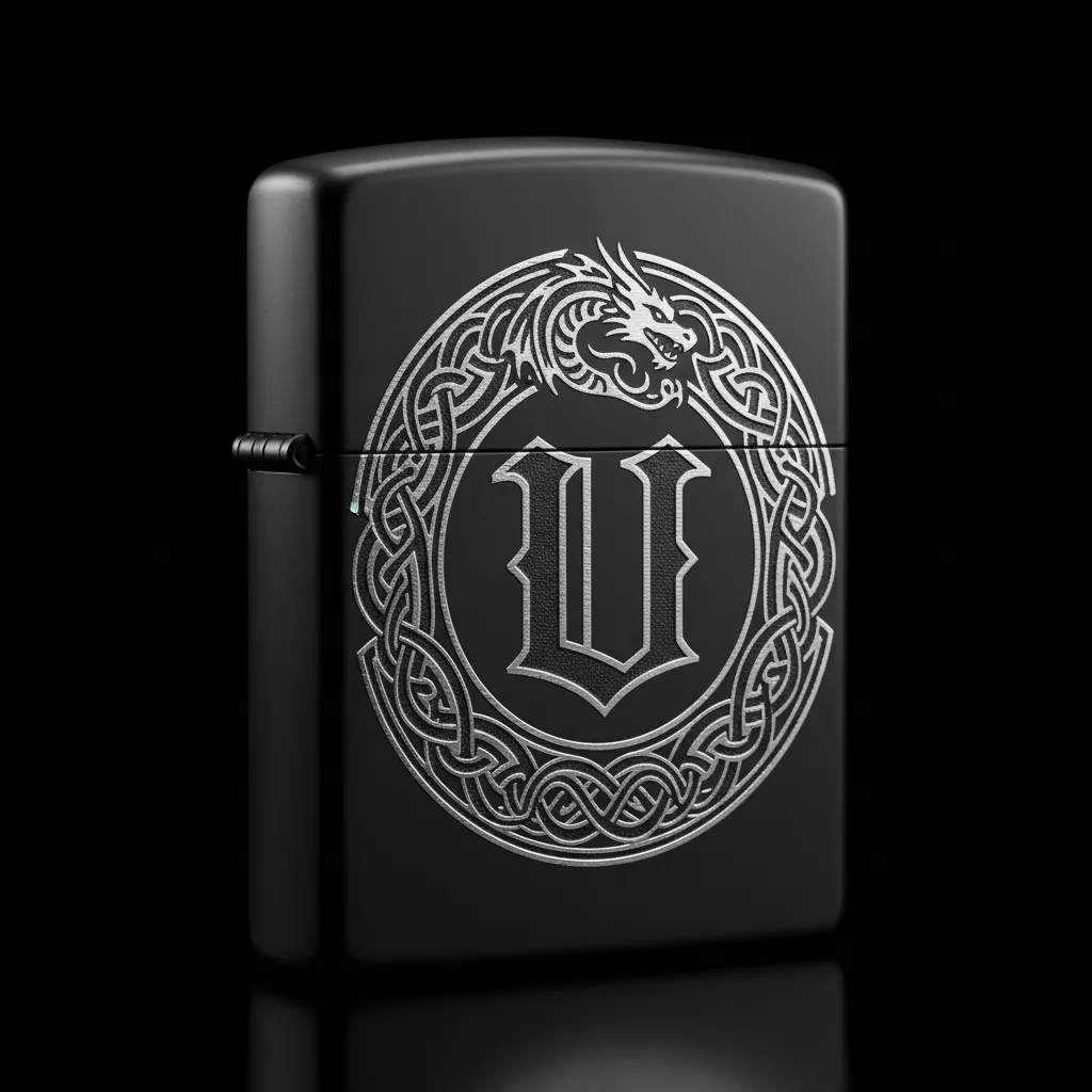 Zippo Ejderha Figürlü U Harfli Tasarım - V5