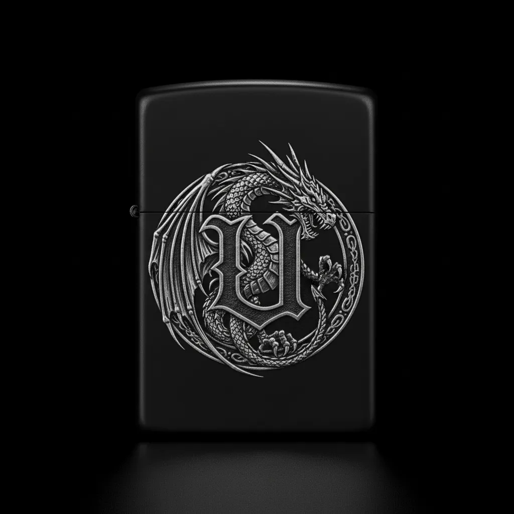 Zippo Ejderha Figürlü U Harfli Tasarım - V6