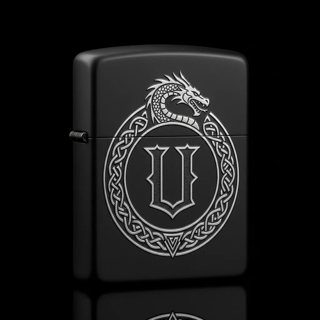 Zippo Ejderha Figürlü U Harfli Tasarım - V7