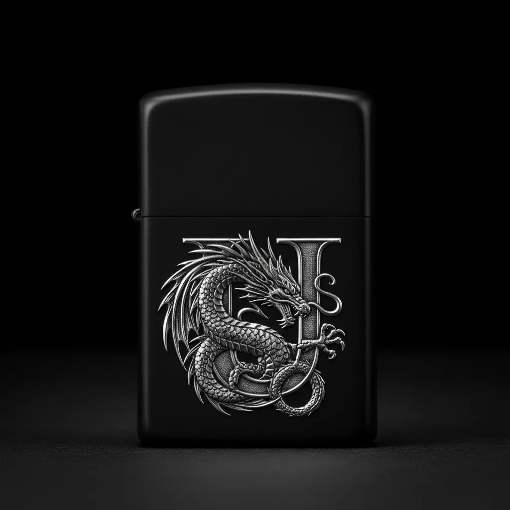 Zippo Ejderha Figürlü U Harfli Tasarım - V9