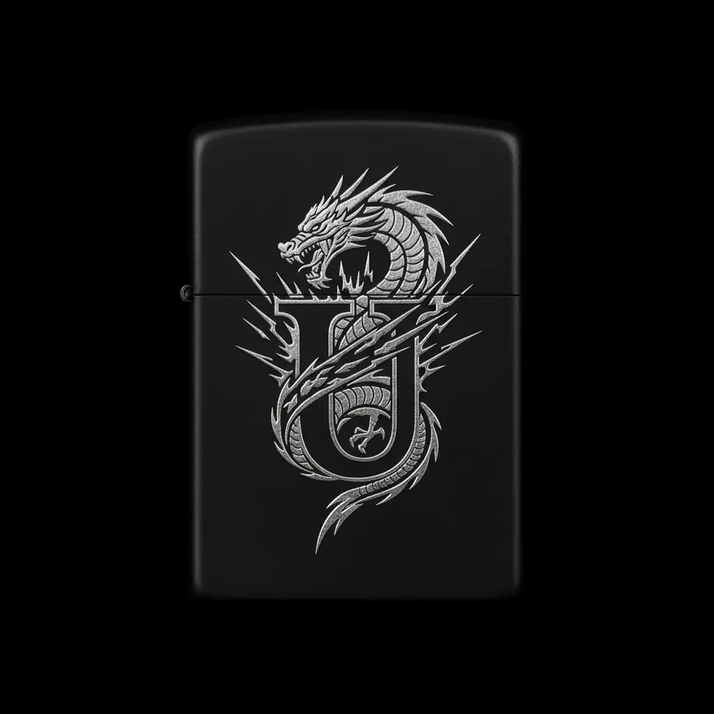 Zippo Ejderha Figürlü U Harfli Tasarım - V10
