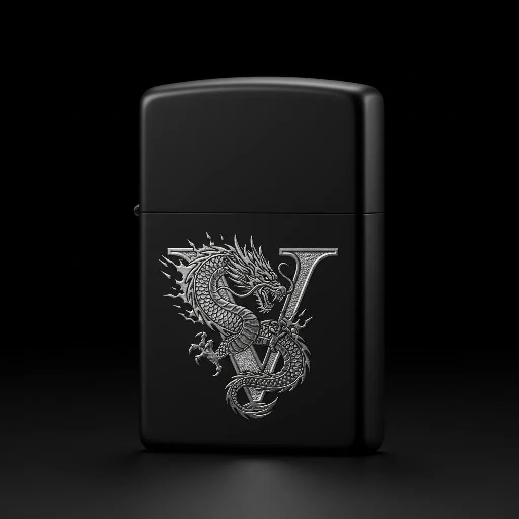 Zippo Ejderha Figürlü V Harfli Tasarım - V1