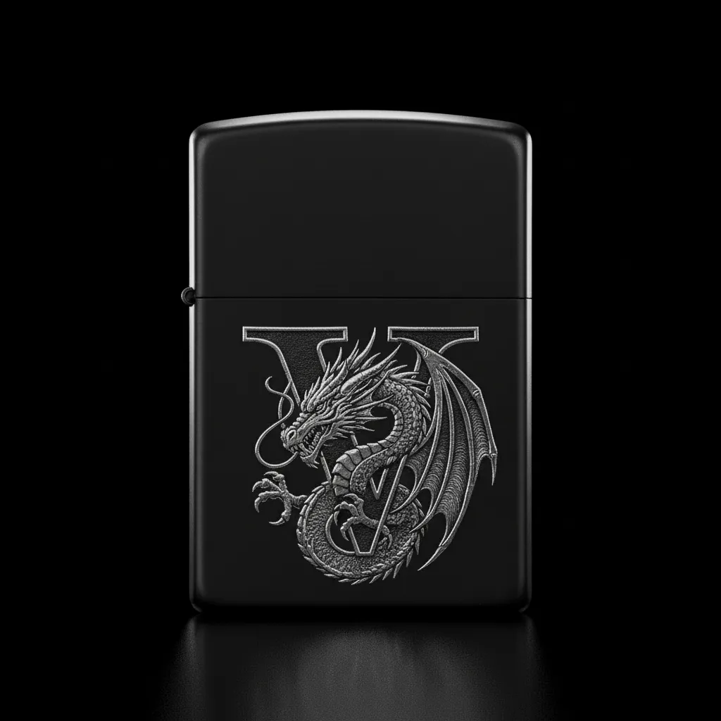Zippo Ejderha Figürlü V Harfli Tasarım - V0