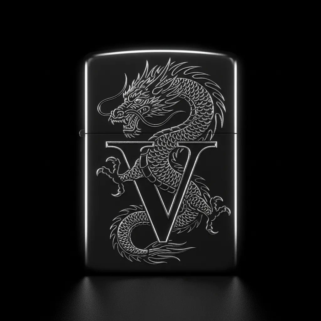 Zippo Ejderha Figürlü V Harfli Tasarım - V2