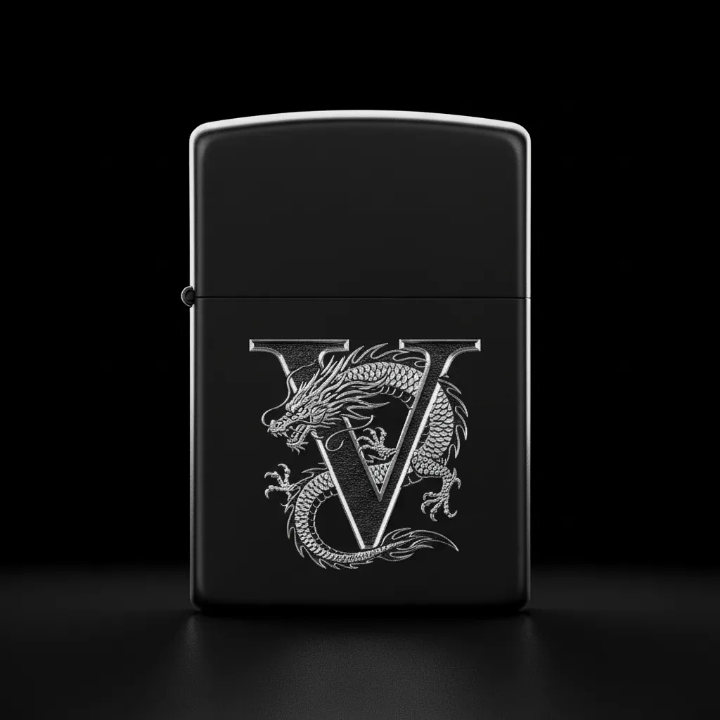 Zippo Ejderha Figürlü V Harfli Tasarım - V3