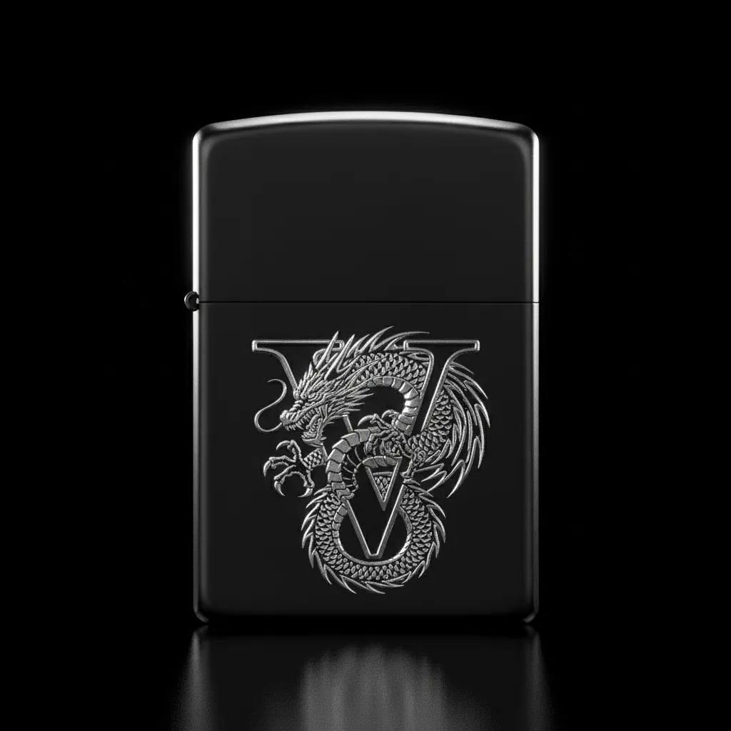 Zippo Ejderha Figürlü V Harfli Tasarım - V4