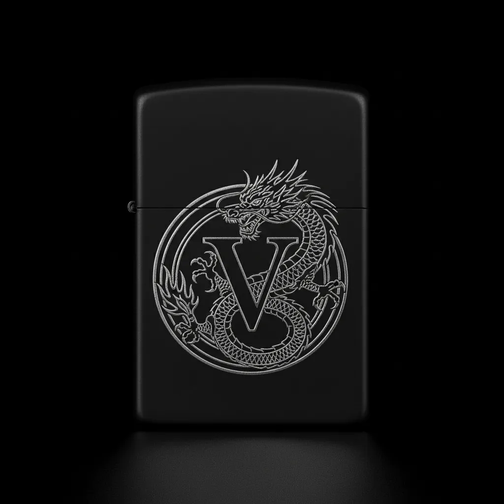 Zippo Ejderha Figürlü V Harfli Tasarım - V6
