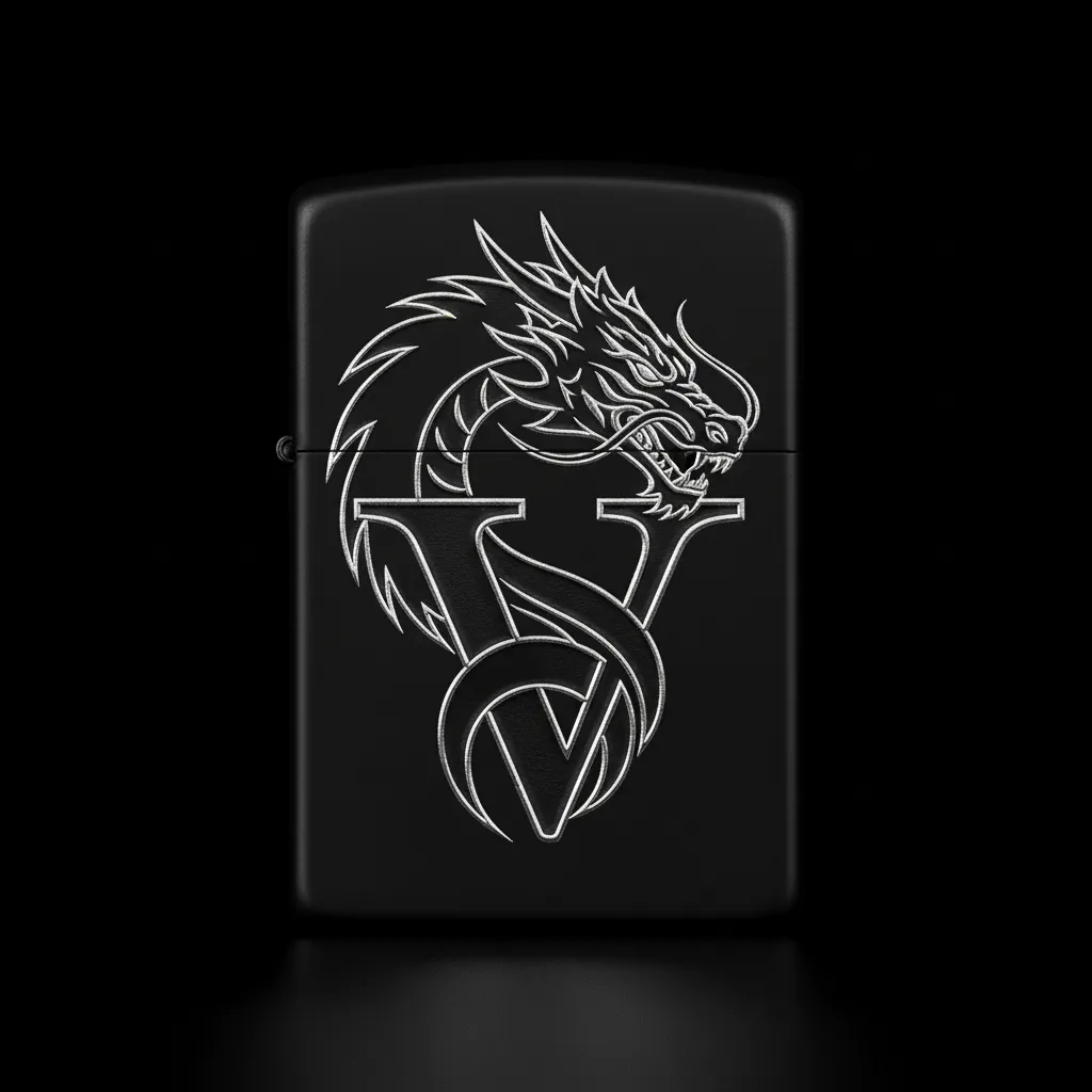 Zippo Ejderha Figürlü V Harfli Tasarım - V7