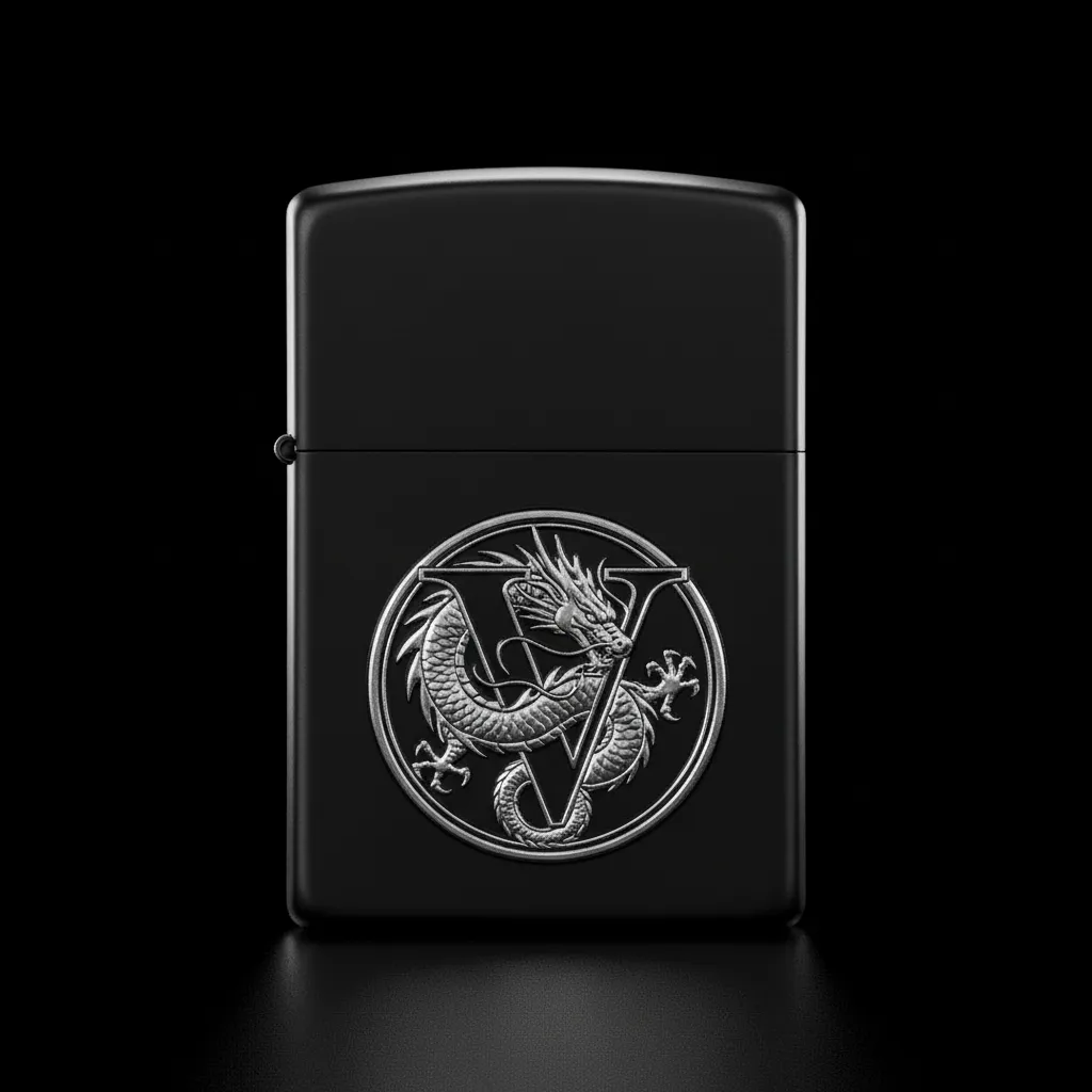 Zippo Ejderha Figürlü V Harfli Tasarım - V10