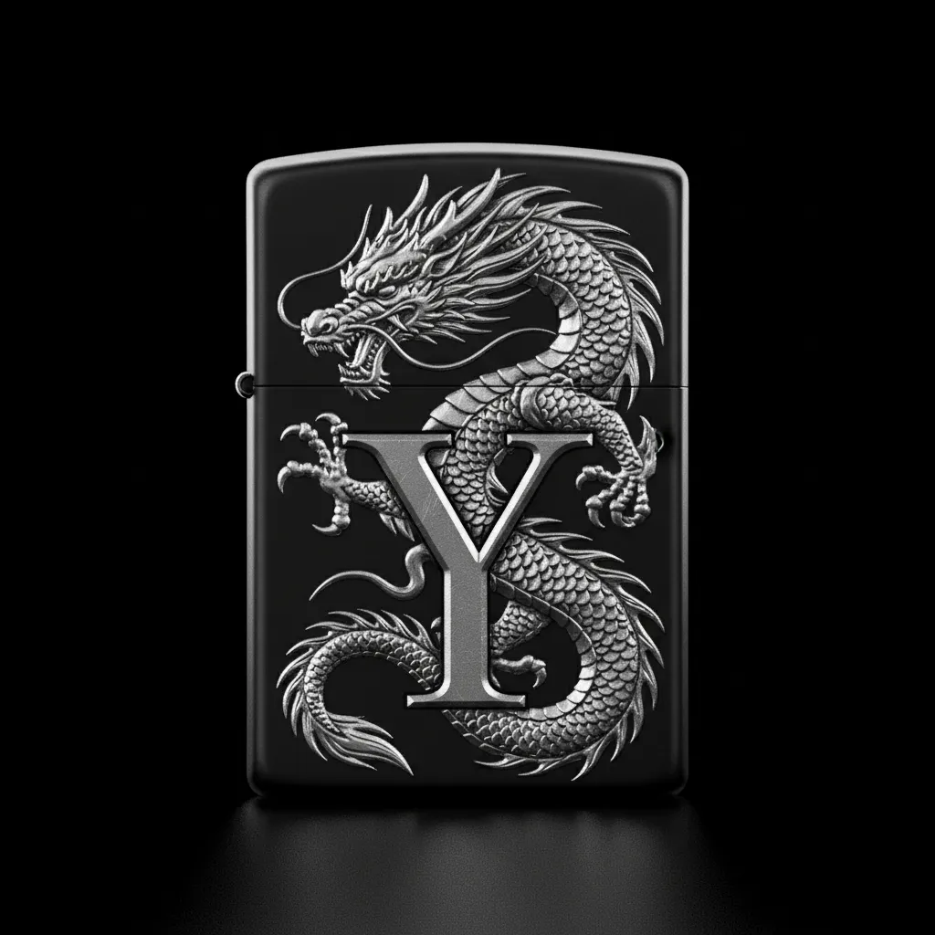 Zippo Ejderha Figürlü Y Harfli Tasarım - V1