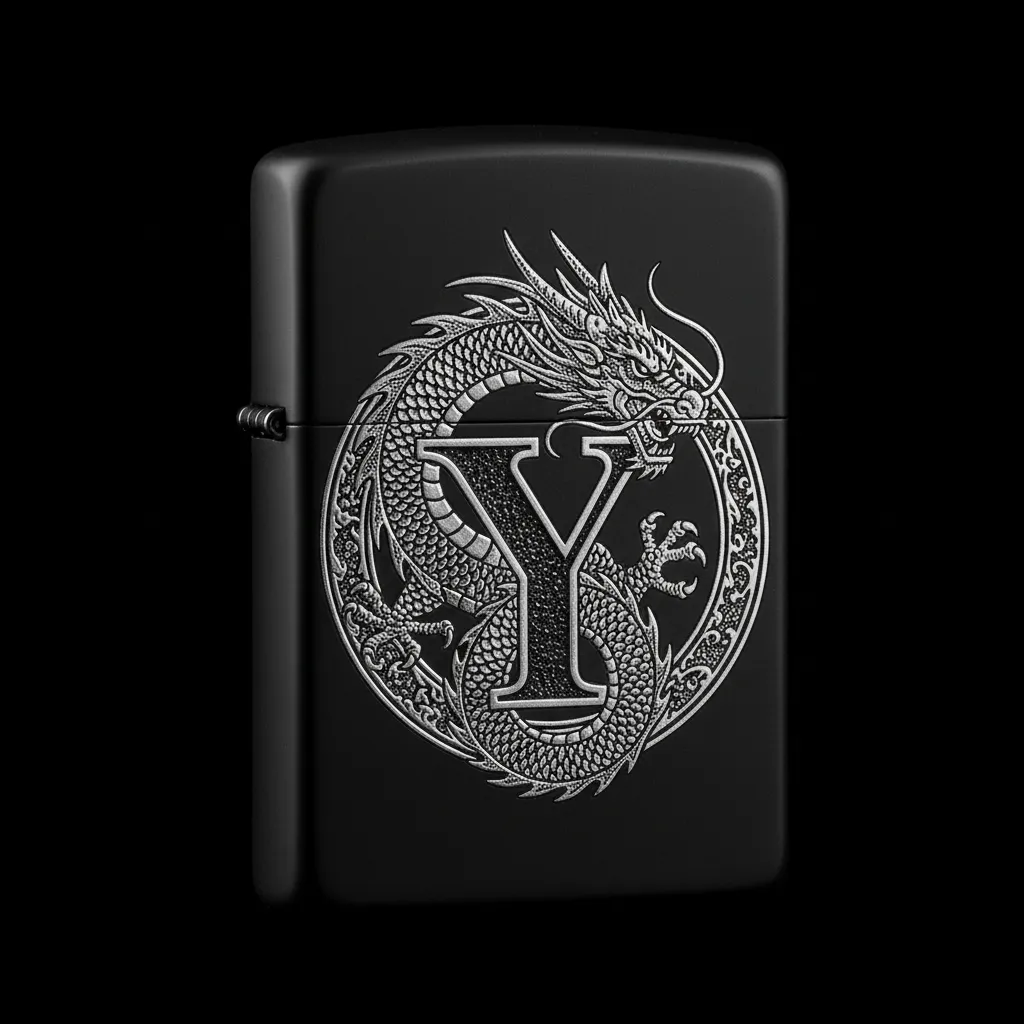 Zippo Ejderha Figürlü Y Harfli Tasarım - V0