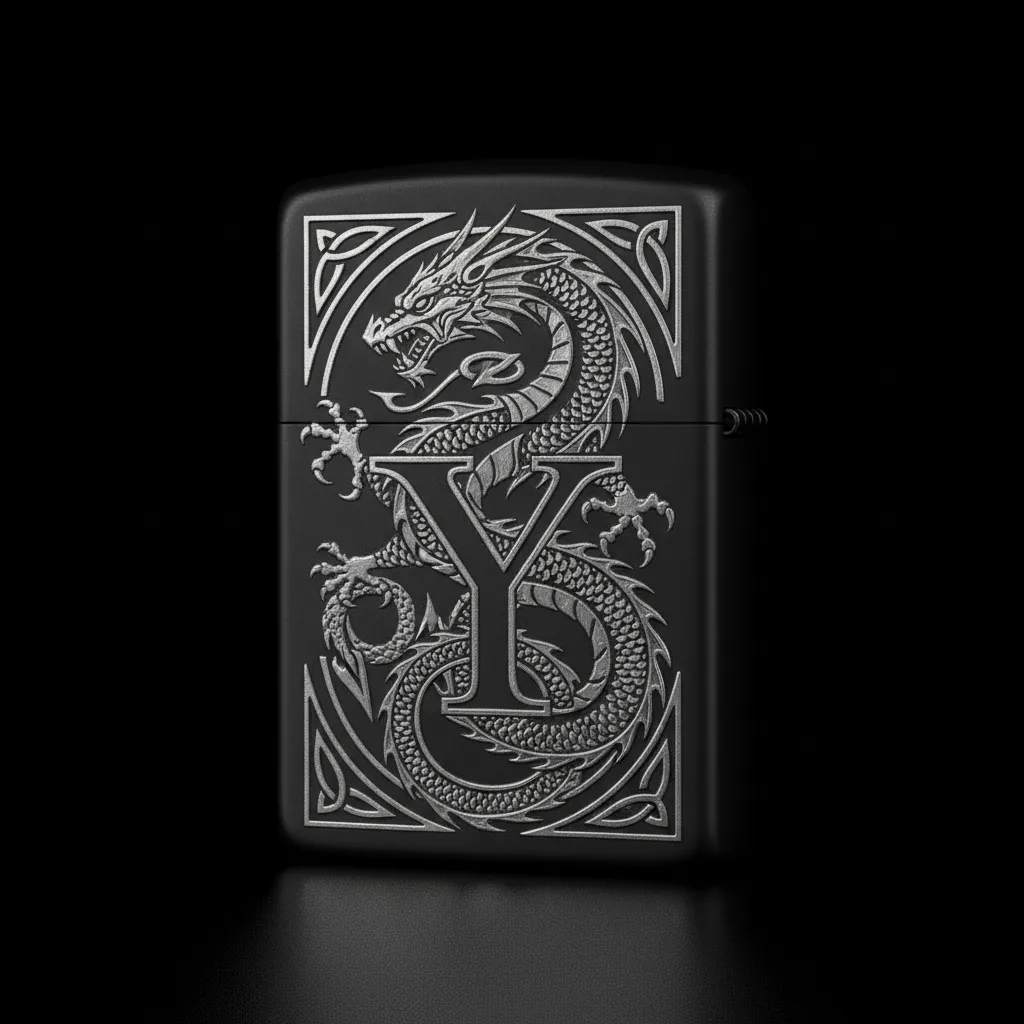 Zippo Ejderha Figürlü Y Harfli Tasarım - V1
