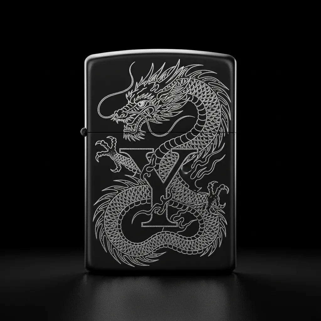 Zippo Ejderha Figürlü Y Harfli Tasarım - V3