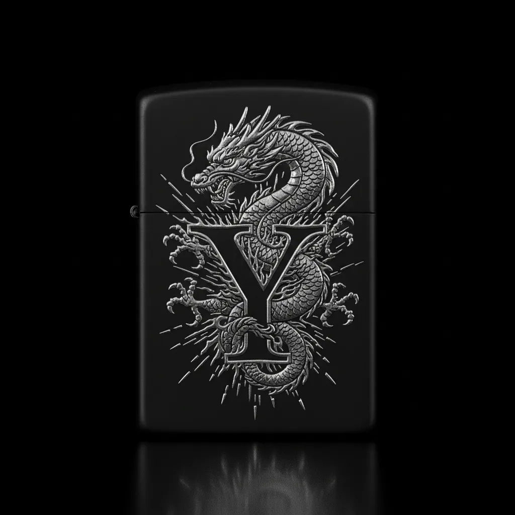 Zippo Ejderha Figürlü Y Harfli Tasarım - V4