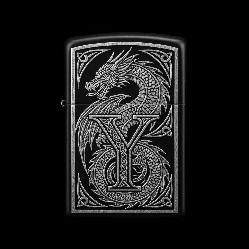Zippo Ejderha Figürlü Y Harfli Tasarım - V5