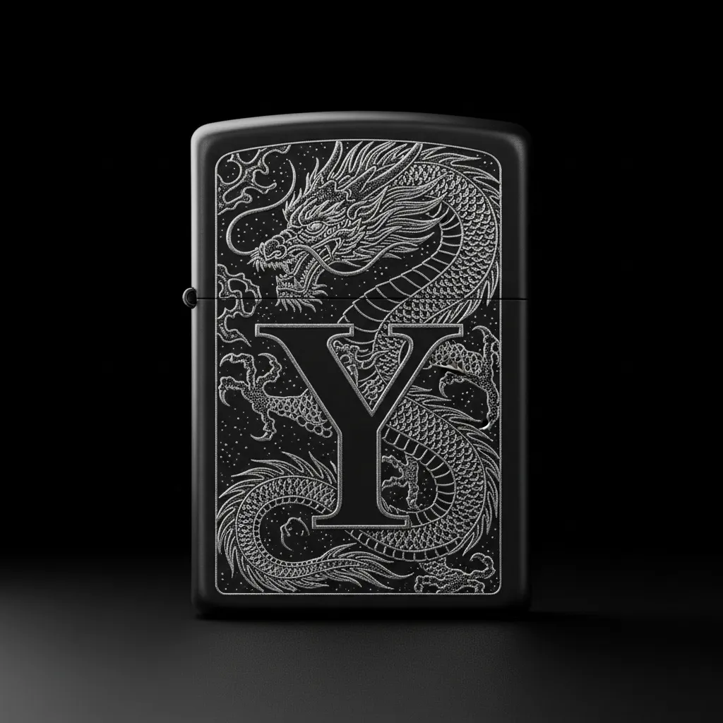 Zippo Ejderha Figürlü Y Harfli Tasarım - V6