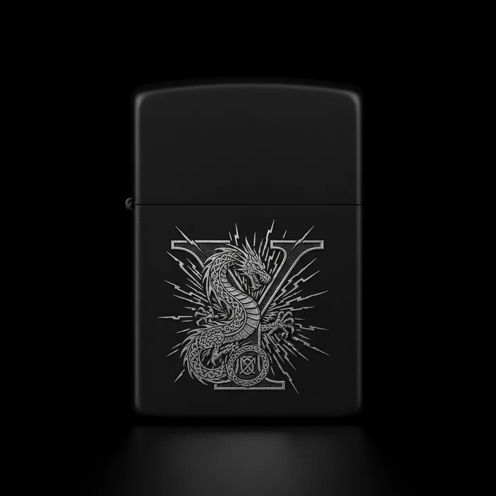 Zippo Ejderha Figürlü Y Harfli Tasarım - V7