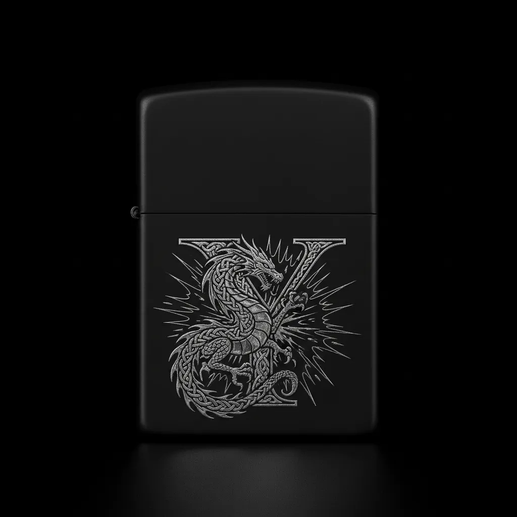 Zippo Ejderha Figürlü Y Harfli Tasarım - V9