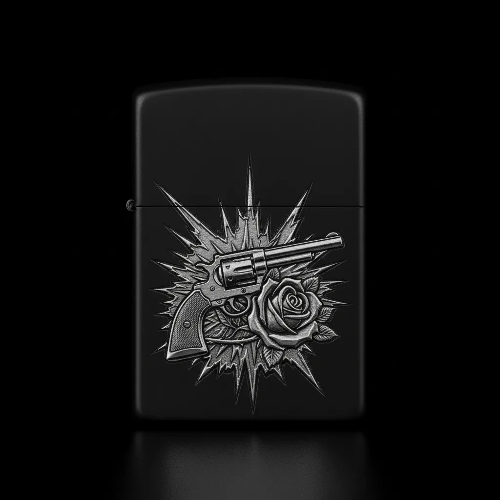 Zippo Tabanca ve Gül Figürlü Tasarım - V15