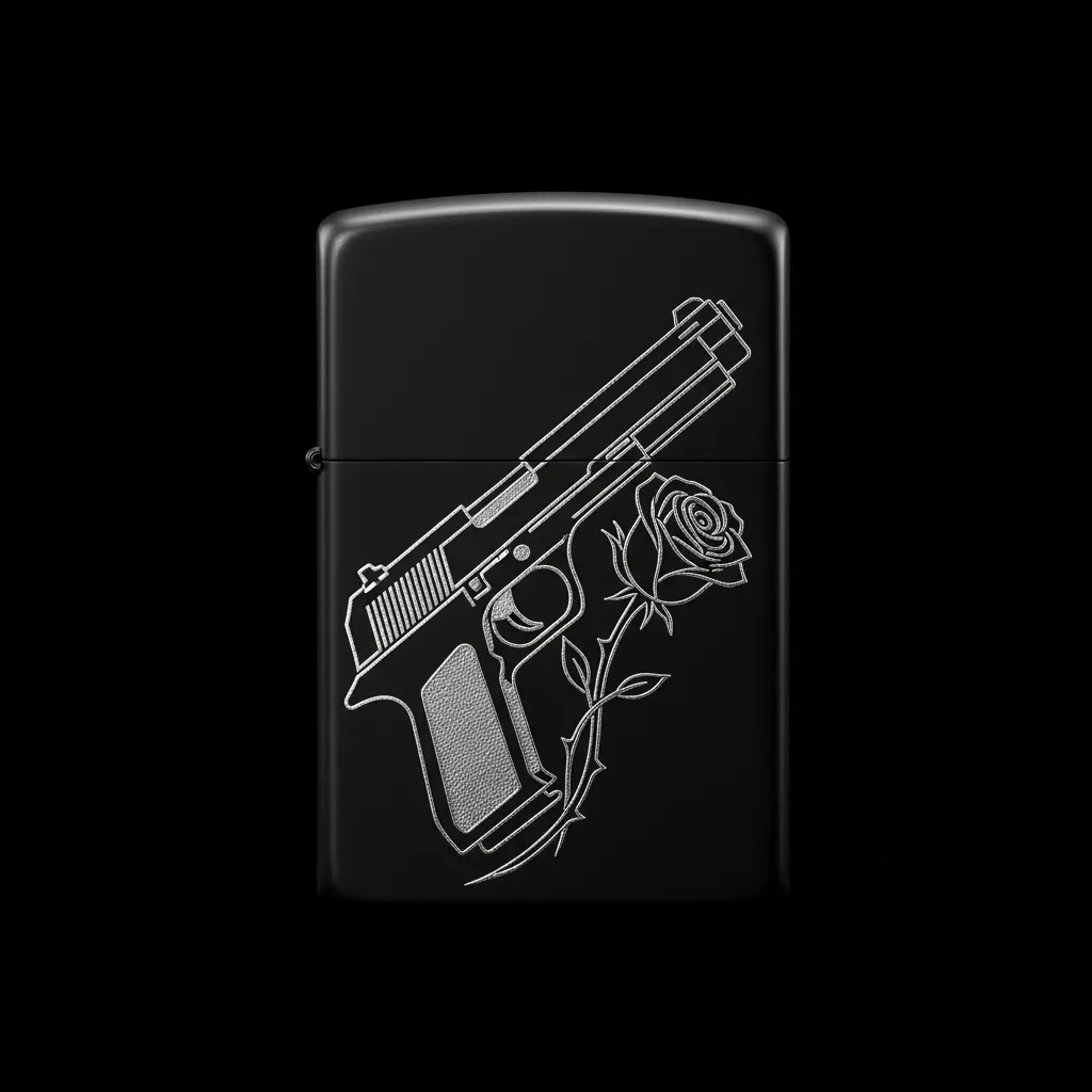 Zippo Tabanca ve Gül Figürlü Tasarım - V14