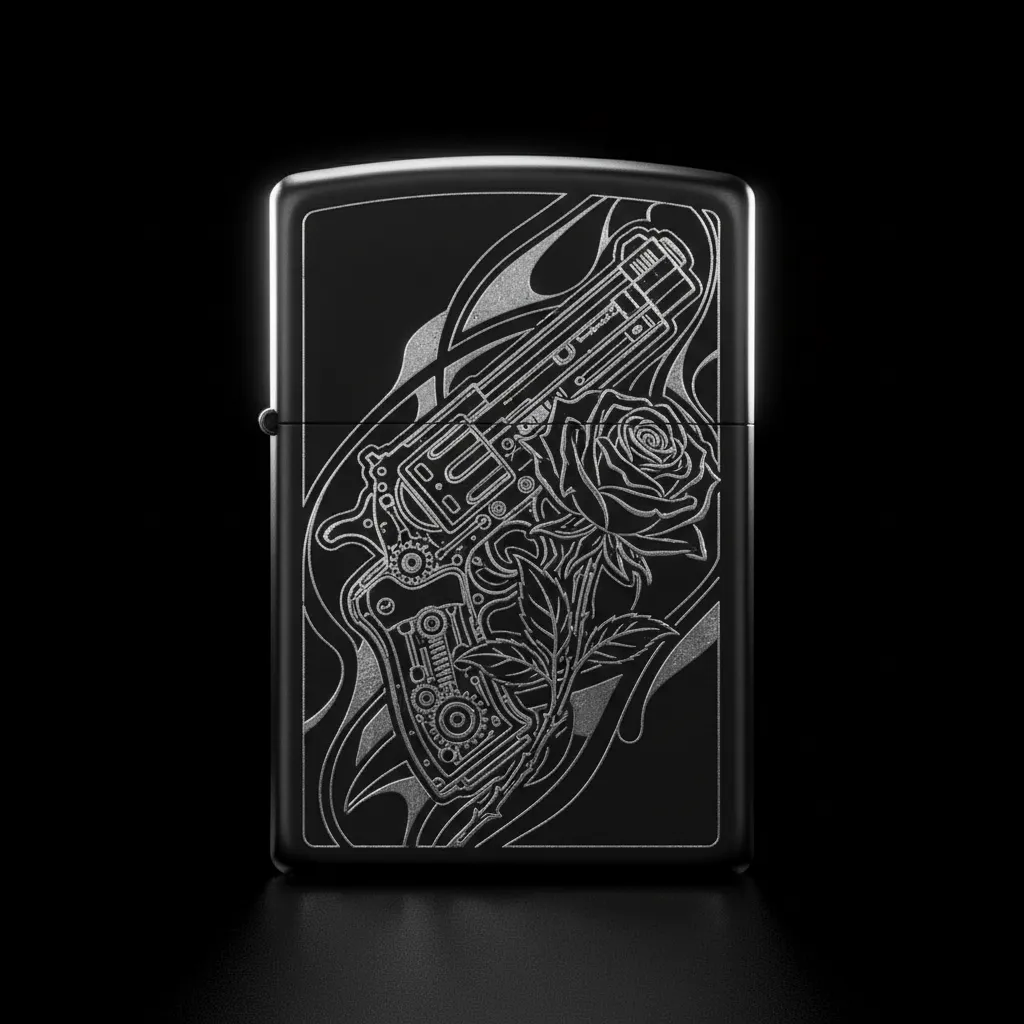 Zippo Tabanca ve Gül Figürlü Tasarım - V12