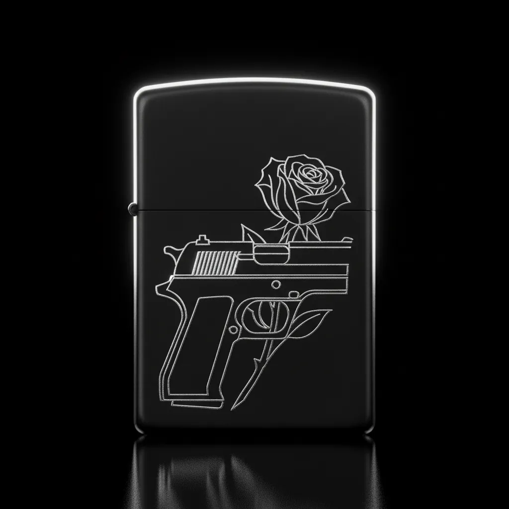 Zippo Tabanca ve Gül Figürlü Tasarım - V10