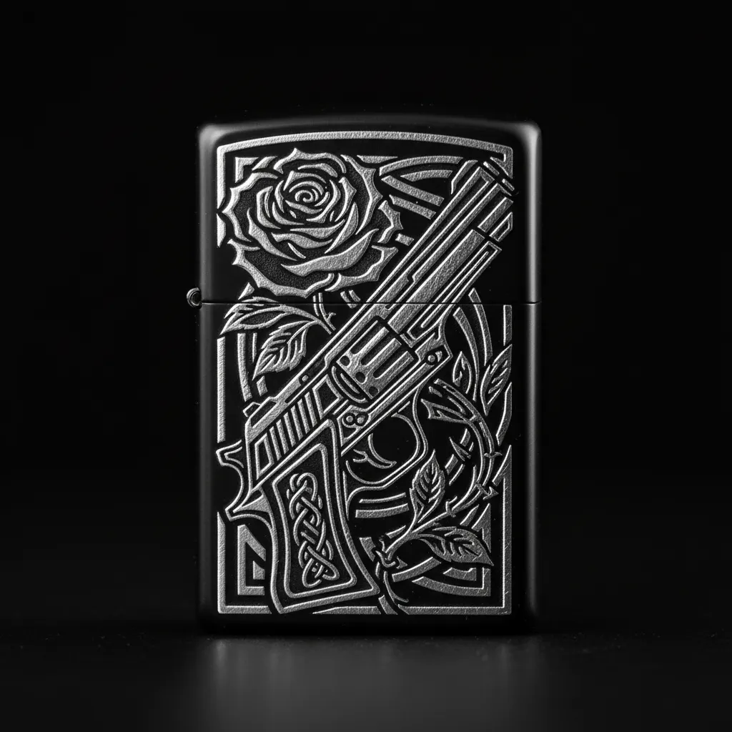Zippo Tabanca ve Gül Figürlü Tasarım - V4