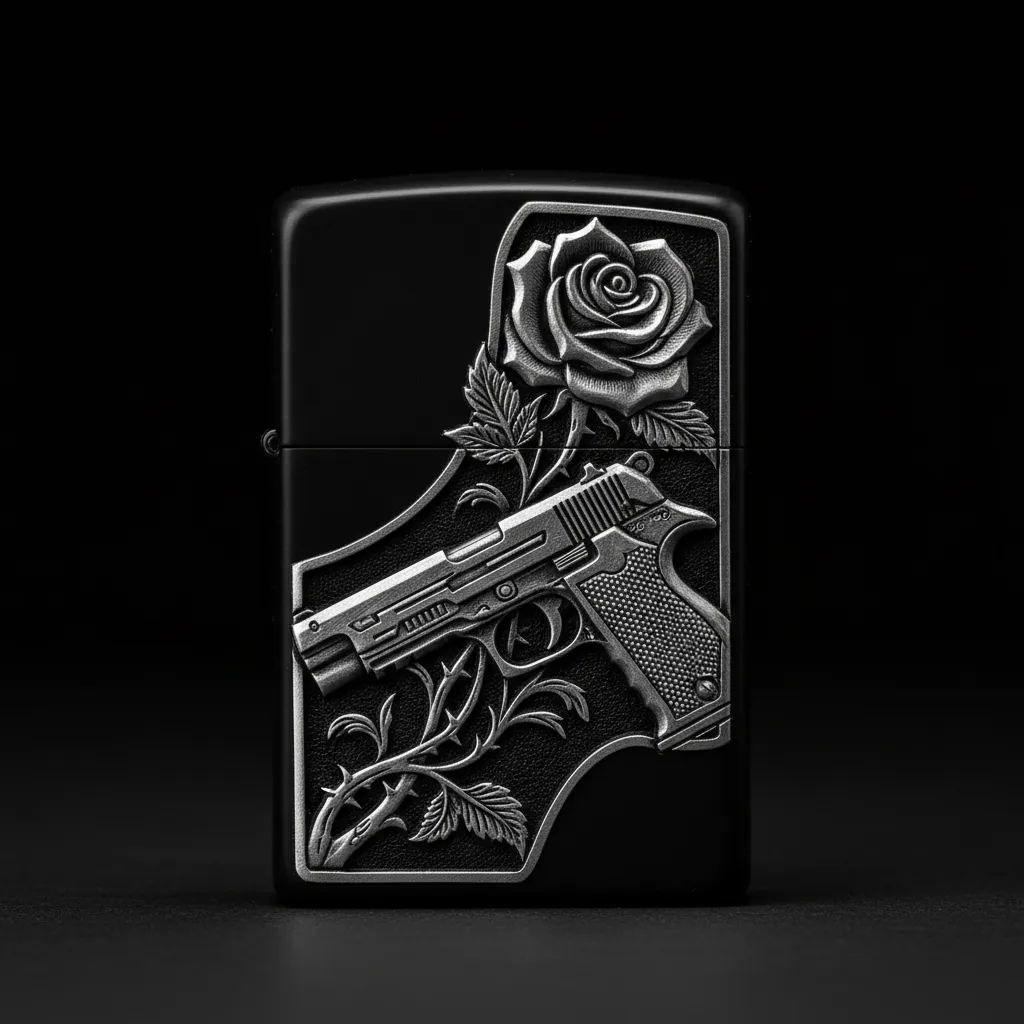 Zippo Tabanca ve Gül Figürlü Tasarım - V3