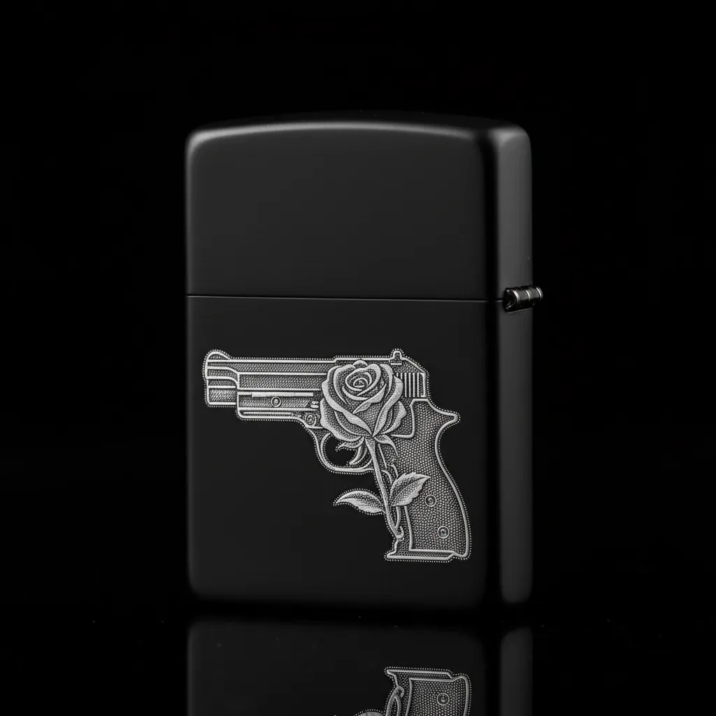 Zippo Tabanca ve Gül Figürlü Tasarım - V1