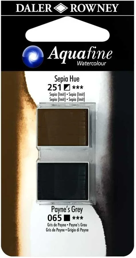 Daler Rowney Aquafine 1/2 Tablet Sulu Boya 2'li Set SEPIA HUE / PAYNE'S GREY