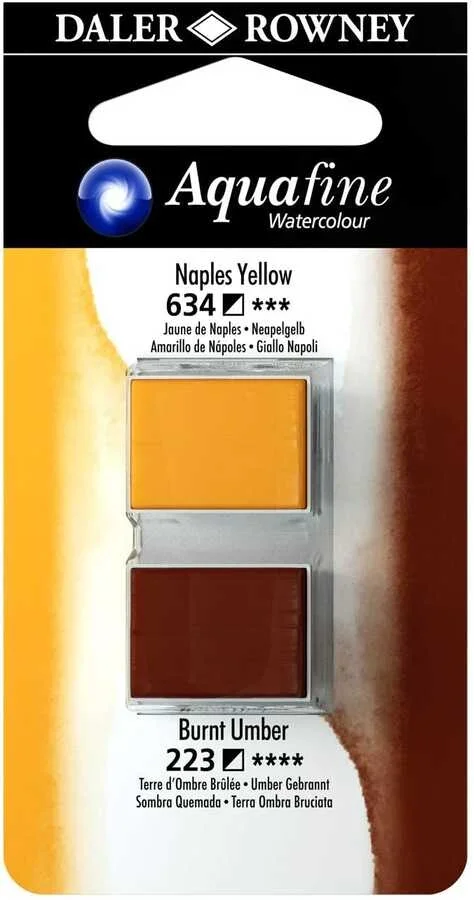 Daler Rowney Aquafine 1/2 Tablet Sulu Boya 2'li Set NAPLES YELLOW / BURNT UMBER