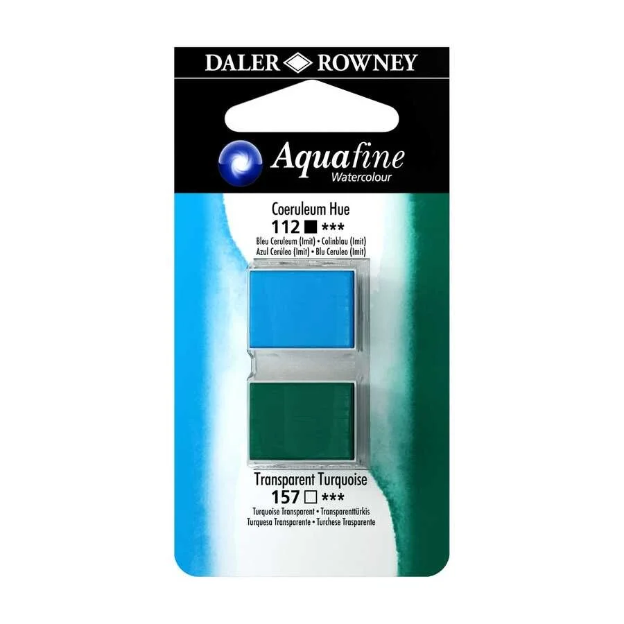 Daler Rowney Aquafine 1/2 Tablet Sulu Boya 2'li Set COERULEUM BLUE HUE / TRANSPARENT TURQUOISE