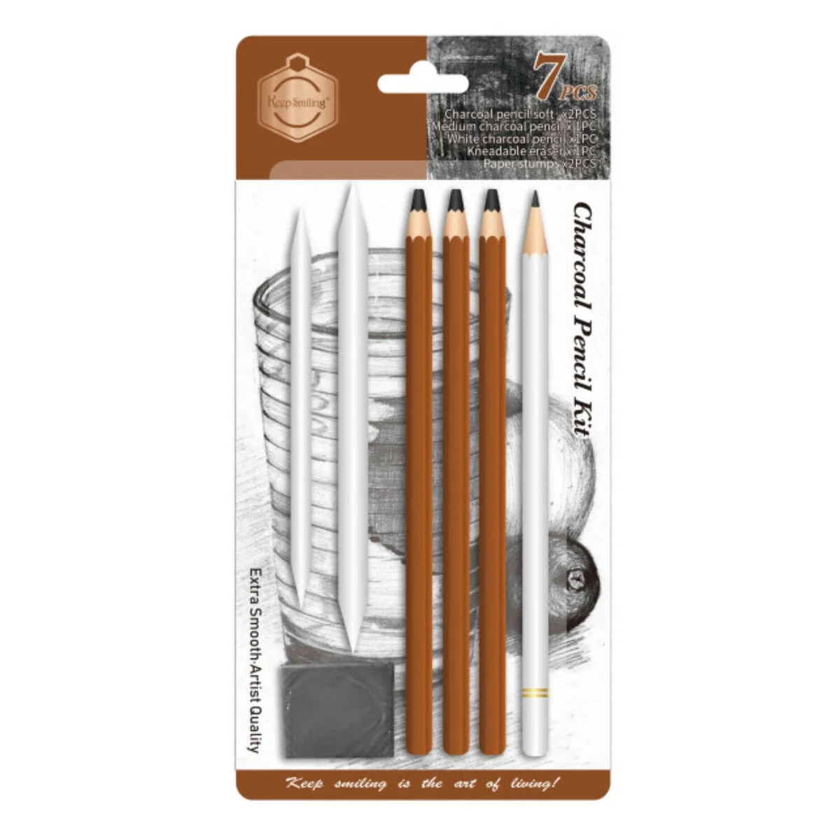 Keep Smiling Charcoal Karakalem Eskiz Çizim Seti 7 Parça