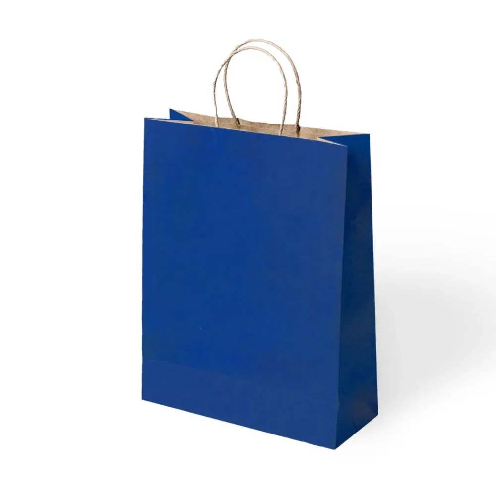 Lacivert Büküm Saplı Kraft Çanta 15x20cm