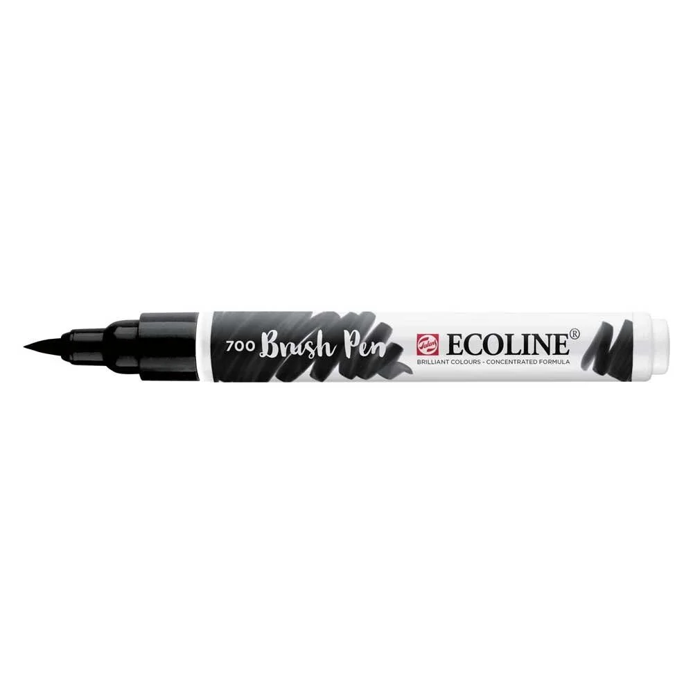 Talens Ecoline Brush Pen 700 Black, siyah fırça ucu, parlak mürekkep, sanat kalem