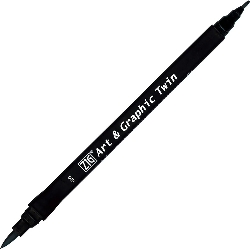 Zig Art & Graphic Twin Marker Çizim Kalemi 8 Grey - Fırça ve Yuvarlak Uçlu
