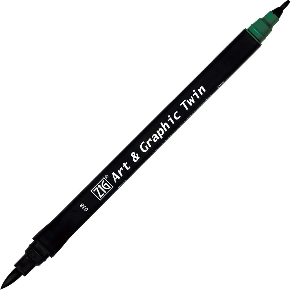 Zig Art & Graphic Twin Marker 38 Sea Green, fırça ve yuvarlak uçlu markör