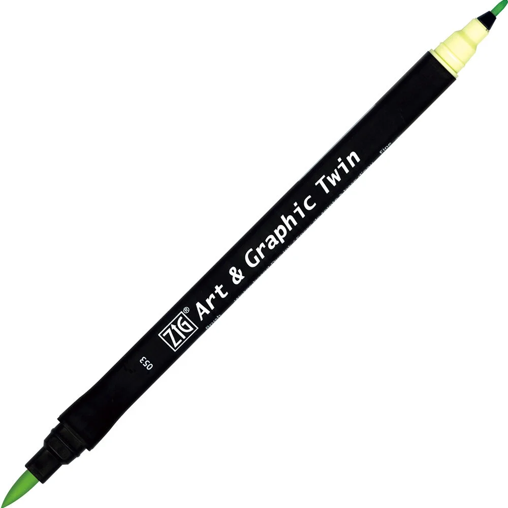 Zig Art & Graphic Twin Marker Lime Green, fırça ve yuvarlak uçlu