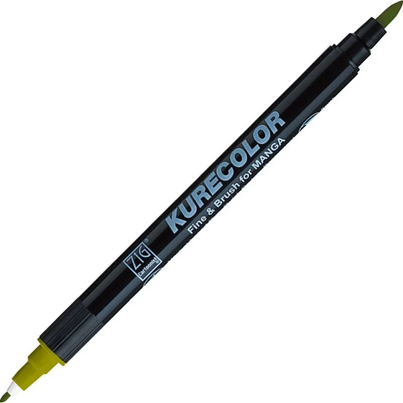 Zig Kurecolor Manga Marker 542 Mid Green, fırça ucu ve 1mm uçlu renkli çizim kalemi