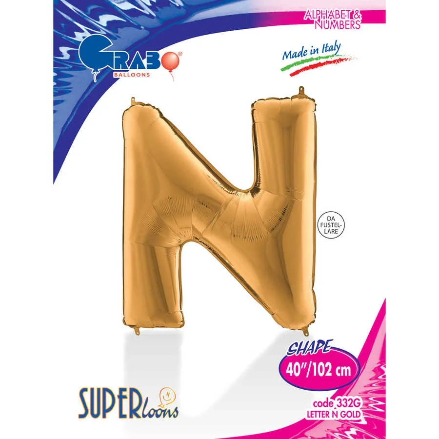 N Harf Grabo Altın Folyo Balon 40"