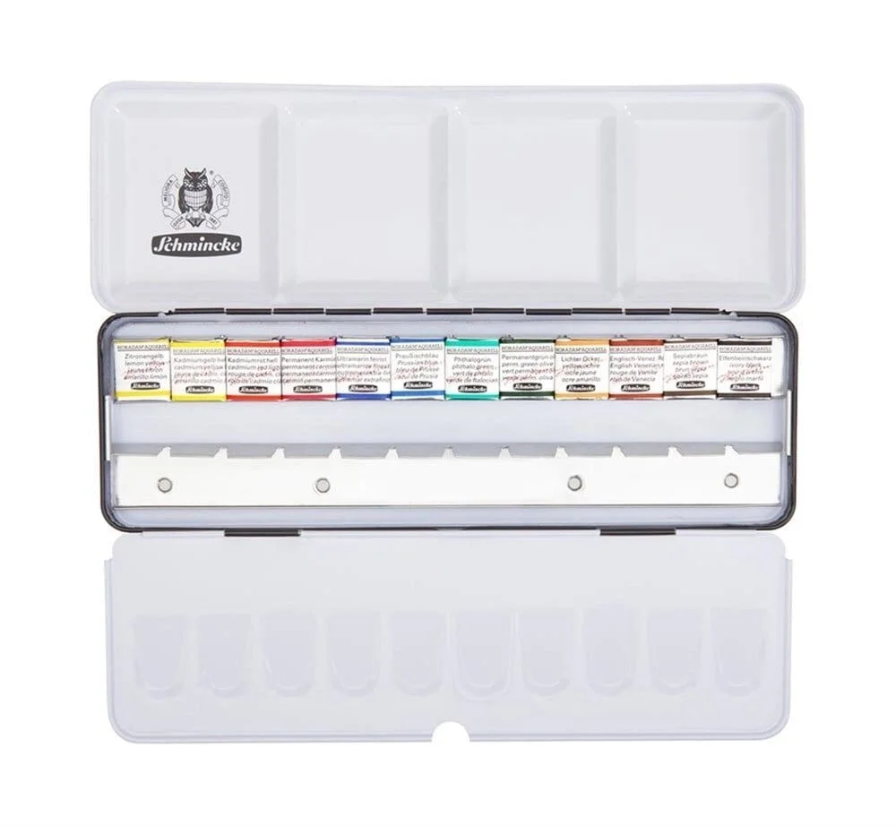 Schmincke Horadam Aquarell Taş Tablet Sulu Boya Seti Artist Seri Yarım Tablet 12 Renk Ekstra Boşluklu Metal Kutu