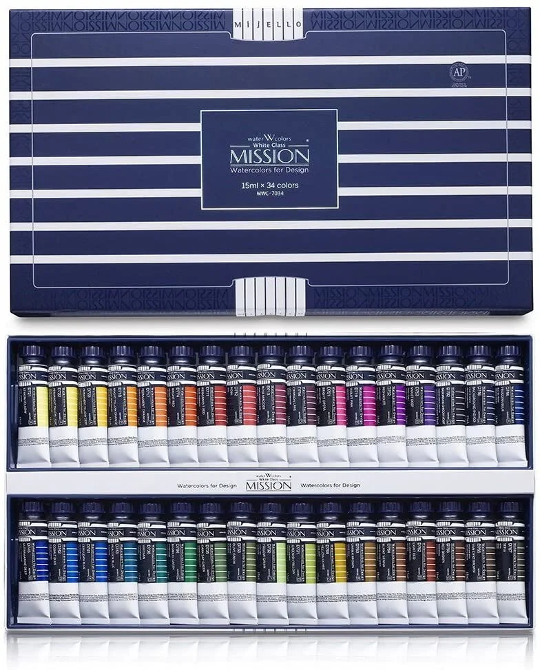Mijello Mission White Class Pigment Tüp Sulu Boya Seti 34 Renk x 15 ml.