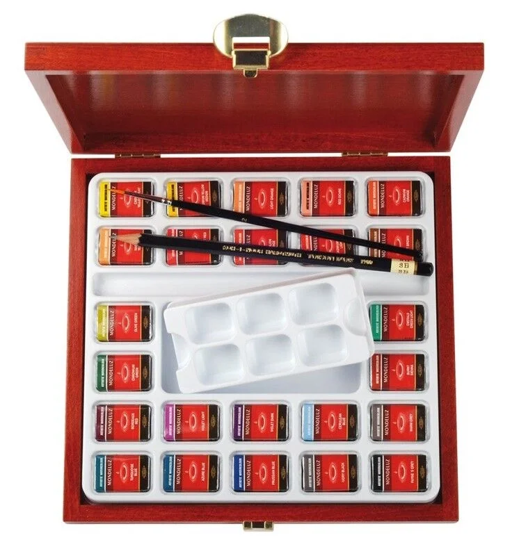 Koh-i Noor Mondeluz Master Class Taş Tablet Sulu Boya Seti 24 Renk Ahşap Kutu