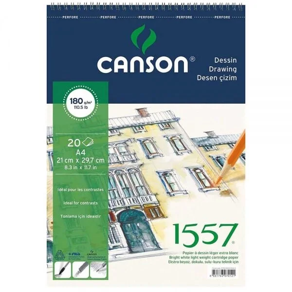 Canson 1557 Dessin Resim ve Eskiz Çizim Defteri 180 gr. A4 20 Sayfa