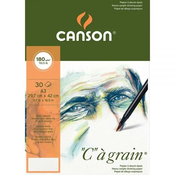 Canson "C"a Grain İnce Dokulu Çizim Eskiz Defteri 180 gr. A3 30 Sayfa
