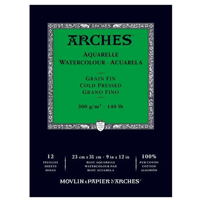 Arches Sulu Boya Defteri Blok Soğuk Baskı - Orta Doku 300 gr. 23x31 cm. 12 Yaprak